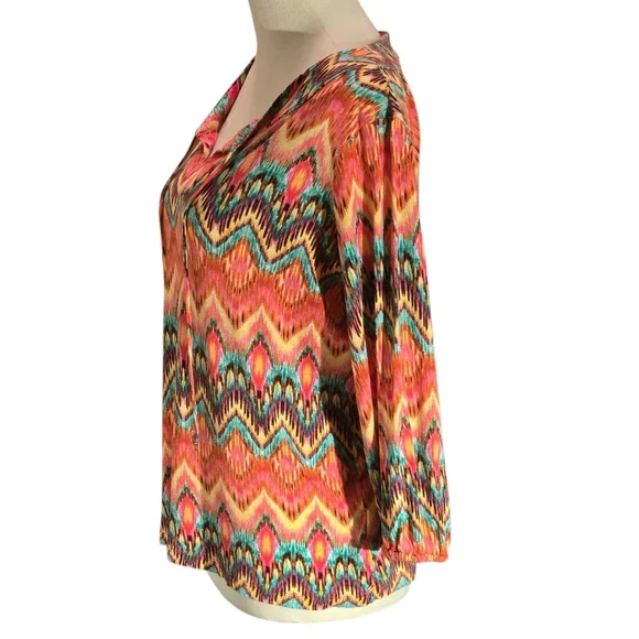 Jones New York Sport 3/4 Sleeve Knit Top Blouse Women Sz L Colorful Lightweight - Picture 2 of 11